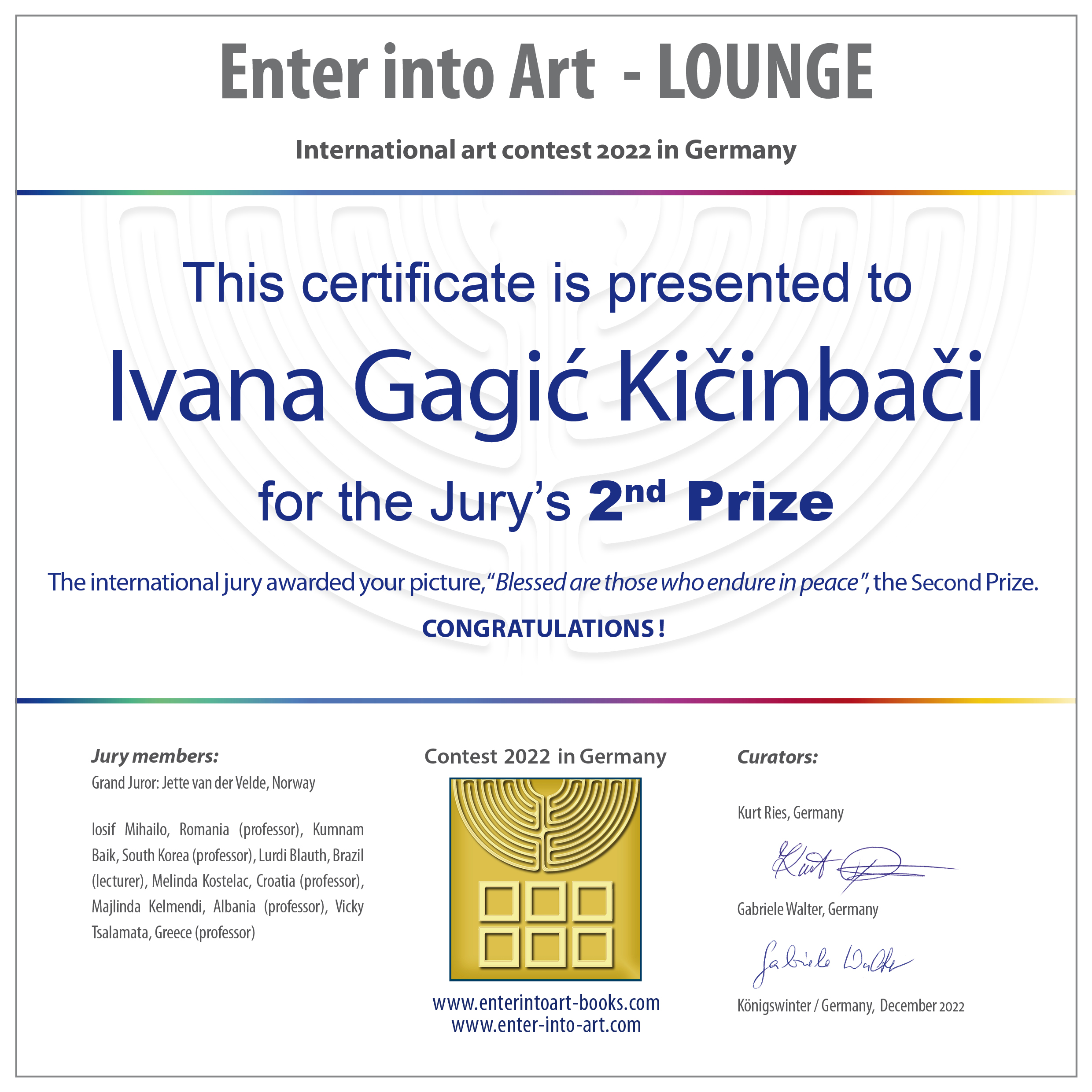 certificate Lounge 2 prize 2022Ivana Gagic (1)